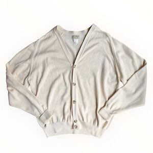 Vintage LL Bean Cardigan Men’s XL Tall Sweater Cream Cotton V-Neck Grandpa USA
